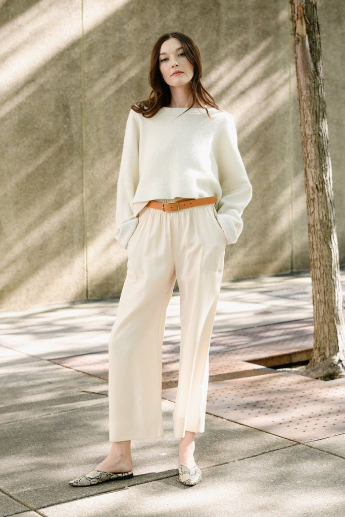 Natalie Busby Cropped Crew Sweater - Ivory