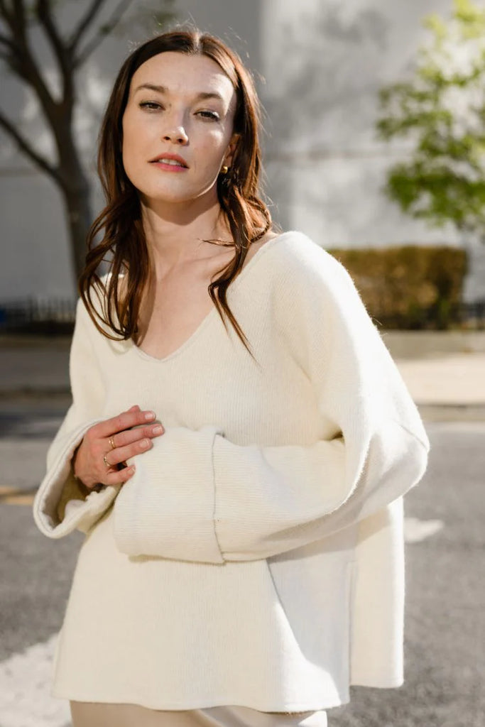 Natalie Busby Slouchy V Sweater: Ivory